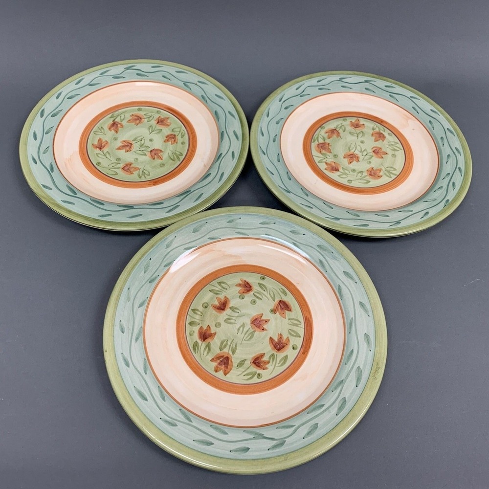 Home Trends Green‎ Multicolor Floral Flowers Dinner Plates Lot of 3
